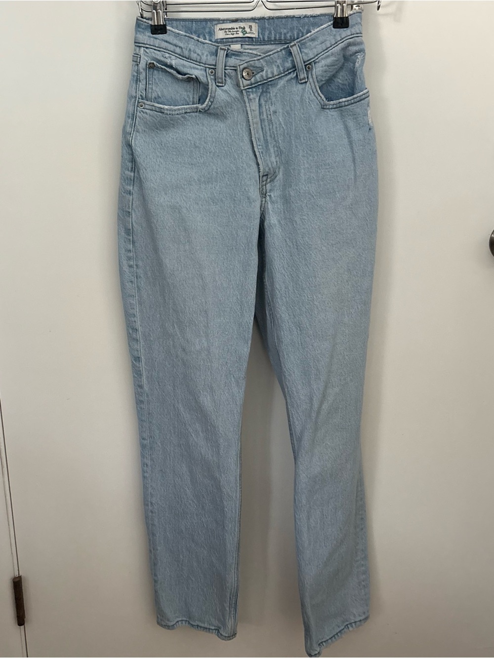 Abercrombie & Fitch Curve Love Asymmetric Light Blue Straight Leg Jeans